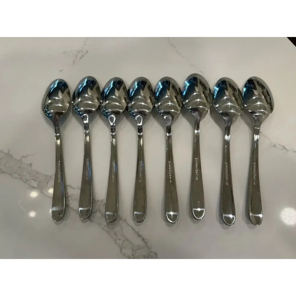 Cambridge Mark 11-23 Plain Flatware Silverware Lot of 8 Dessert Spoons Stainless